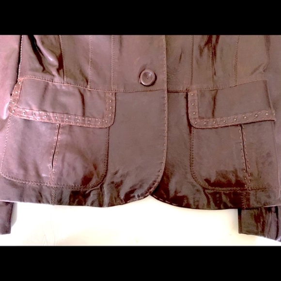 Derimod Brownish Burgundy Shiny Lamb Leather Blazer jacket metal Spikes US M - Picture 10 of 16